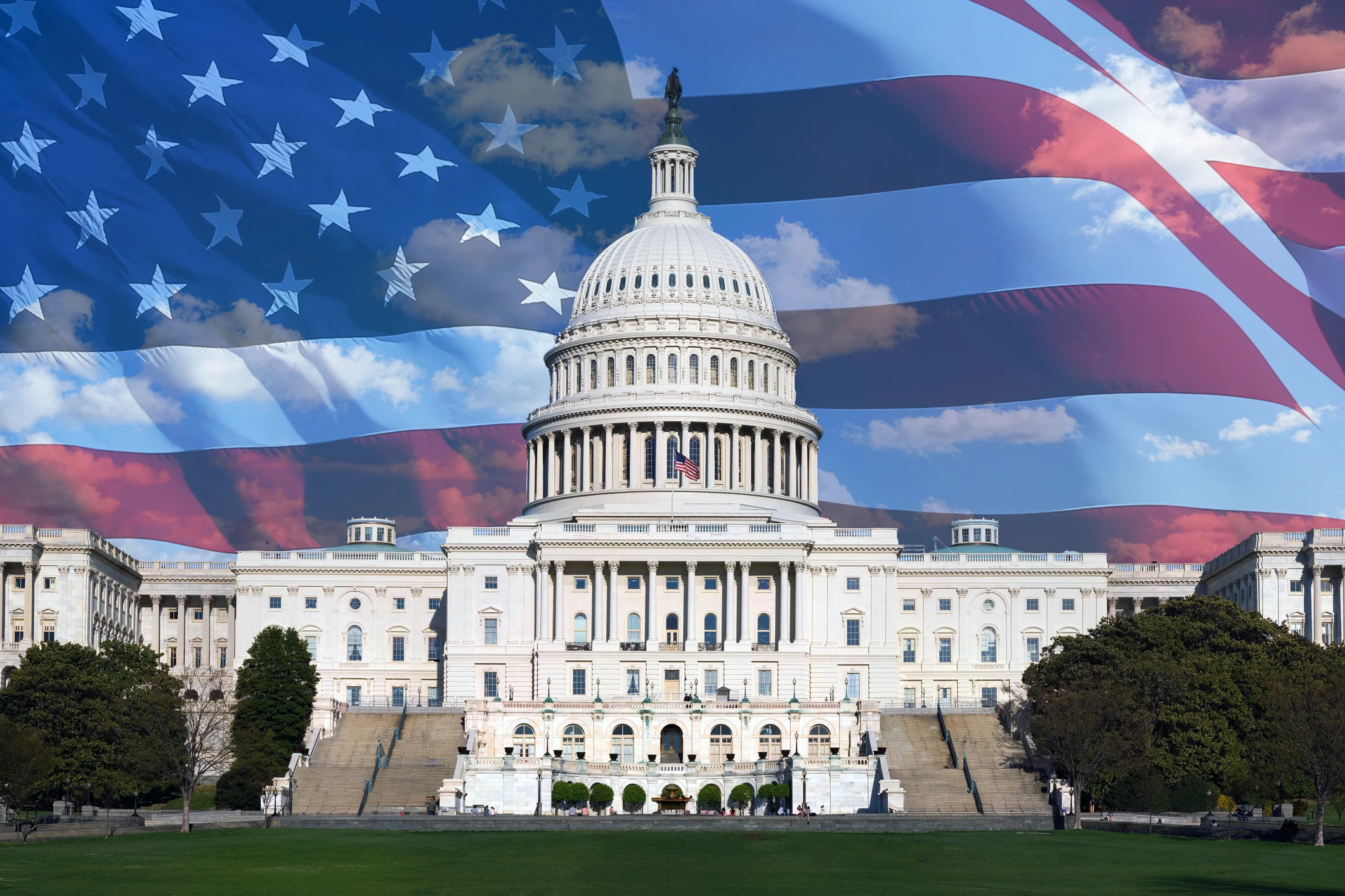 U.S. Capitol with American flag overlay